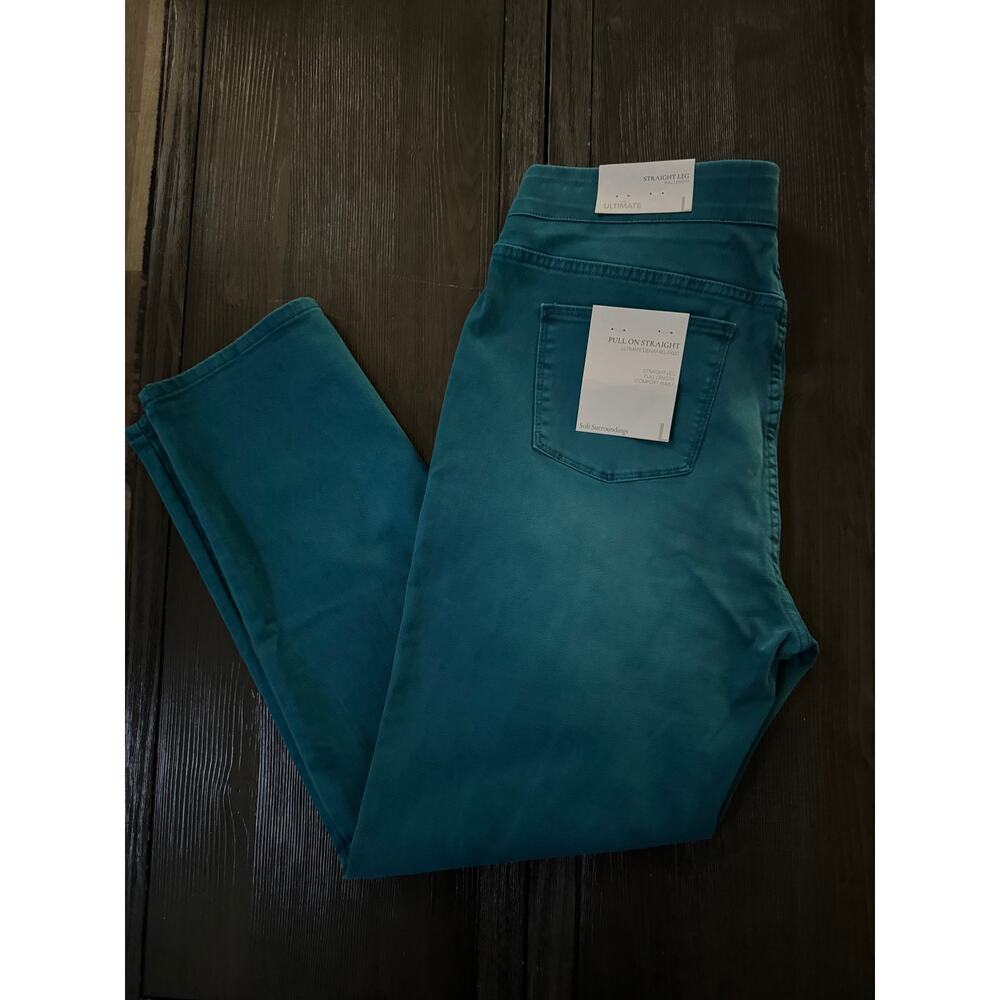 Soft Surroundings Women's Size L Teal Smoothing Full Length Pants Coastal Office - Picture 2 of 10